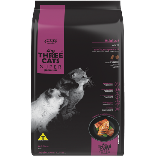Three Cats Super Premium Adultos Sabor Salmón, Pollo Y Carne 3 kg