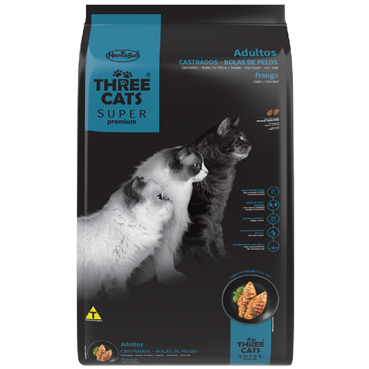 Three Cats Super Premium Bola De Pelo Gatos Castrados Sabor Pollo 10.1 kg