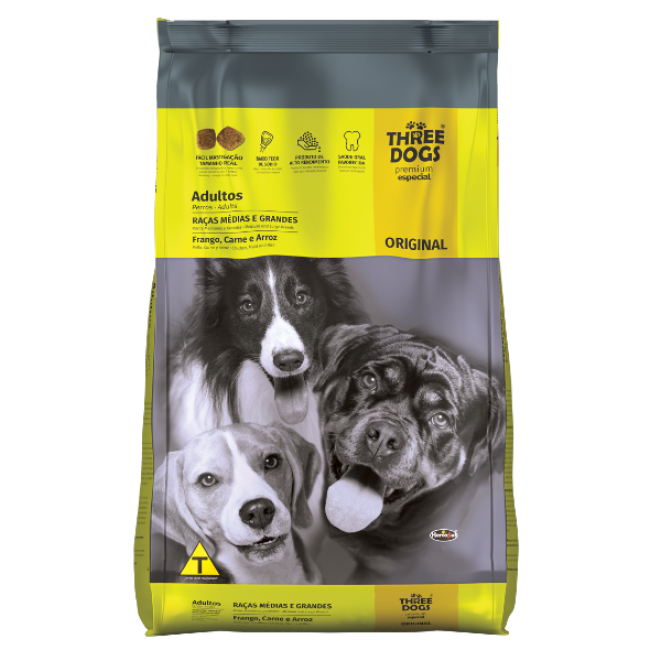 Three Dogs Original Adultos Razas Medianas Y Grandes Sabor Pollo, Carne Y Arroz 20+2 kg