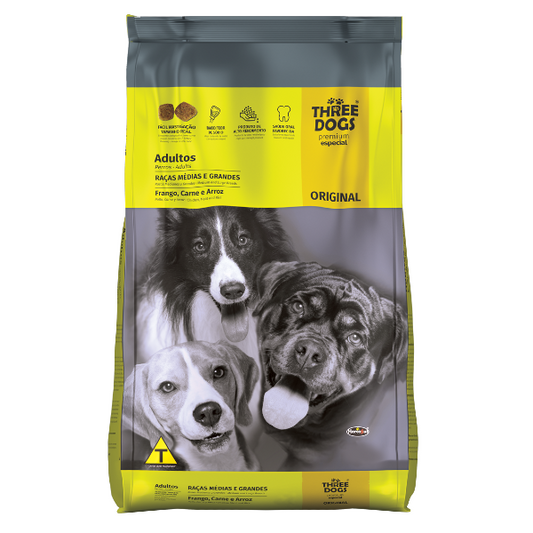 Three Dogs Original Adultos Razas Medianas Y Grandes Sabor Pollo, Carne Y Arroz 20+2 kg
