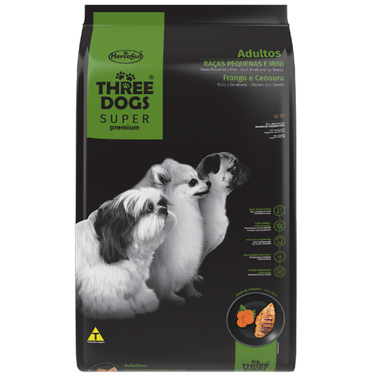 Three Dogs Super Premium Adultos Razas Pequeñas Y Mini Sabor Pollo Y Zanahoria 15+2 kg